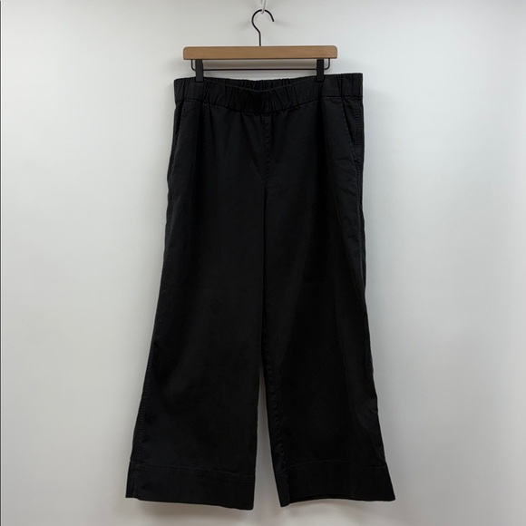 J. Crew Astrid Pull-On Elastic Waist Wide Crop Trousers Chino Pant Black XL - Picture 2 of 9